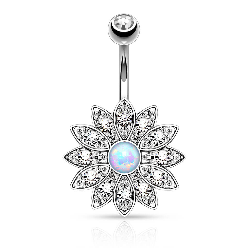 Belly Button Piercing Flower Zirconia Opal