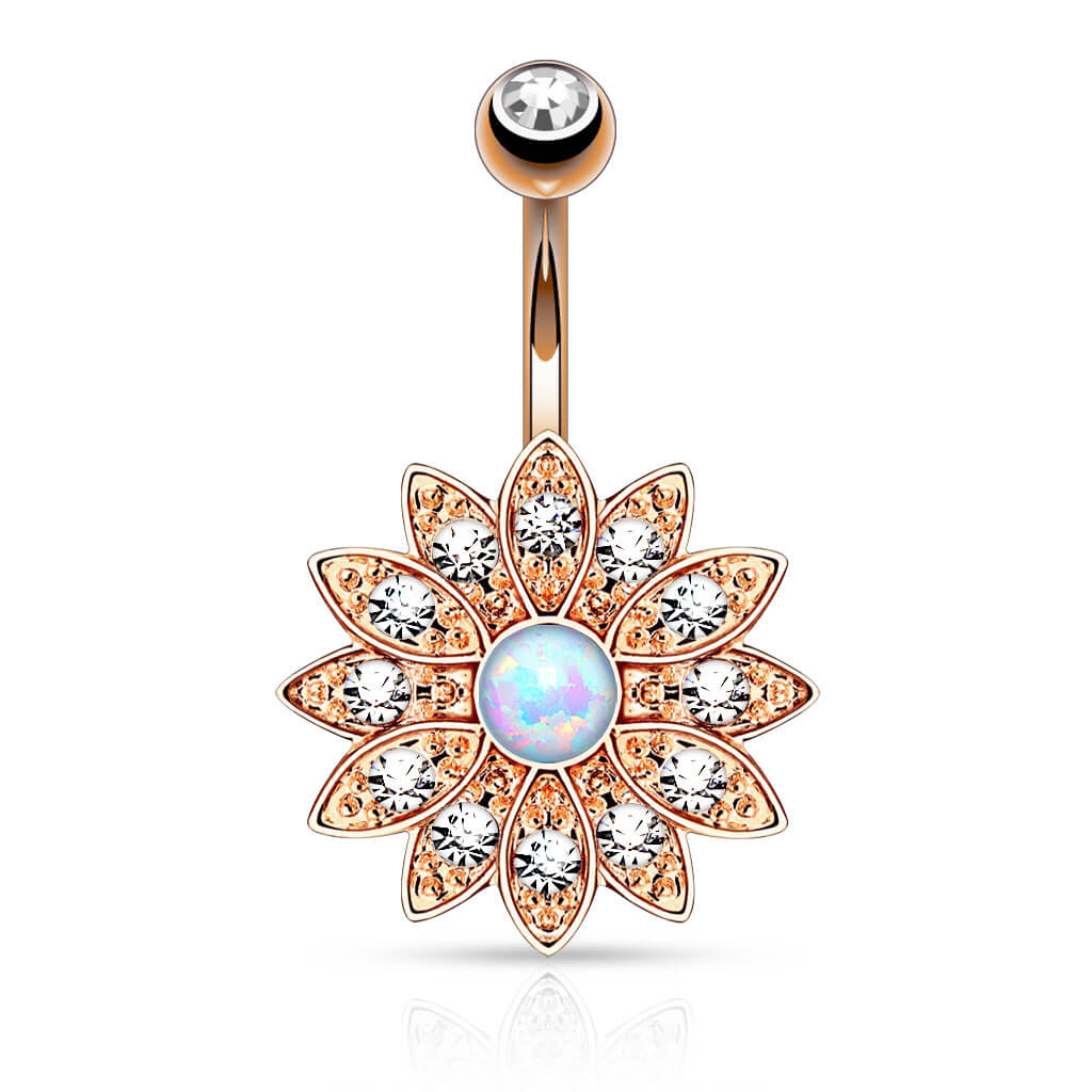 Belly Button Piercing Flower Zirconia Opal