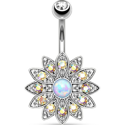 Belly Button Piercing Flower Zirconia Opal