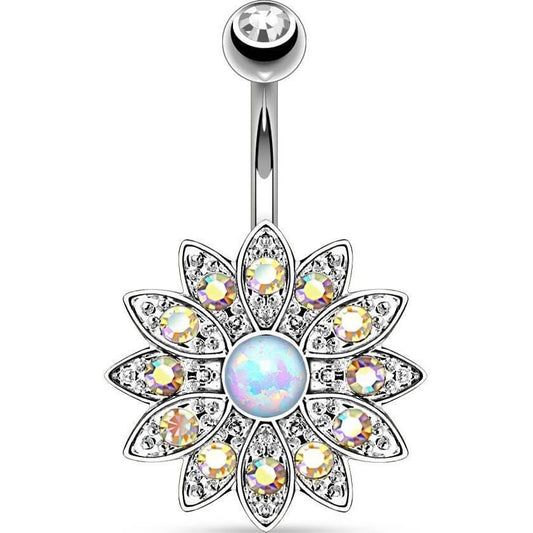 Bauchnabelpiercing Blume Zirkonia Opal