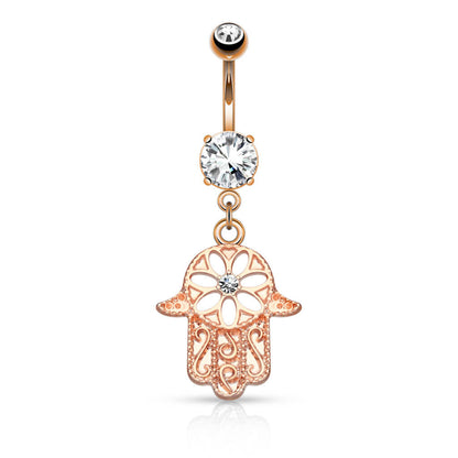 Piercing Ombelico Hamsa pendente di zirconi