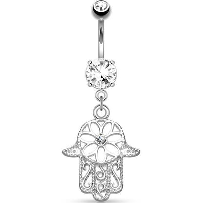 Piercing Nombril Pendentif Hamsa Zircone