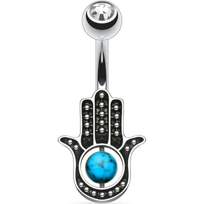 Piercing ombligo Hamsa turquesa Circonita