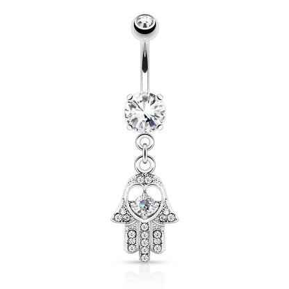 Belly Button Piercing Hamsa dangle Zirconia Silver