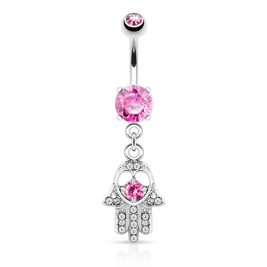 Piercing Ombelico Hamsa pendente Zirconi e Argento