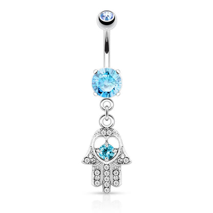 Piercing Nombril Pendentif Hamsa Zircone Silver