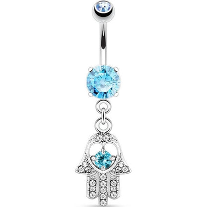 Piercing Ombelico Hamsa pendente Zirconi e Argento