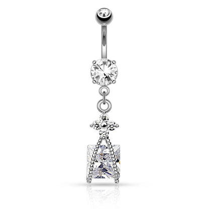 Piercing Nombril Pendentif Fleur Carré Zircone