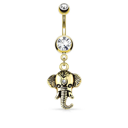 Piercing Ombelico Zircone con pendente a elefante