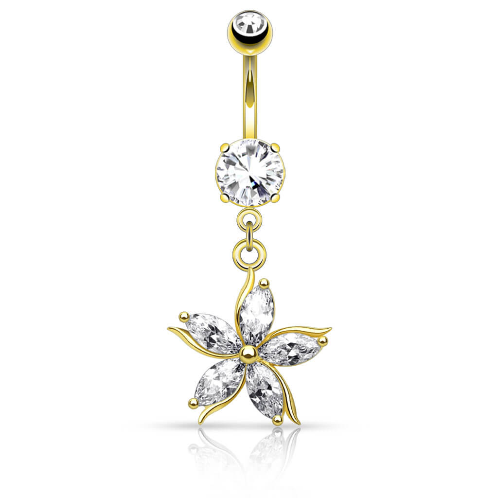 Belly Button Piercing Flower dangle Zirconia