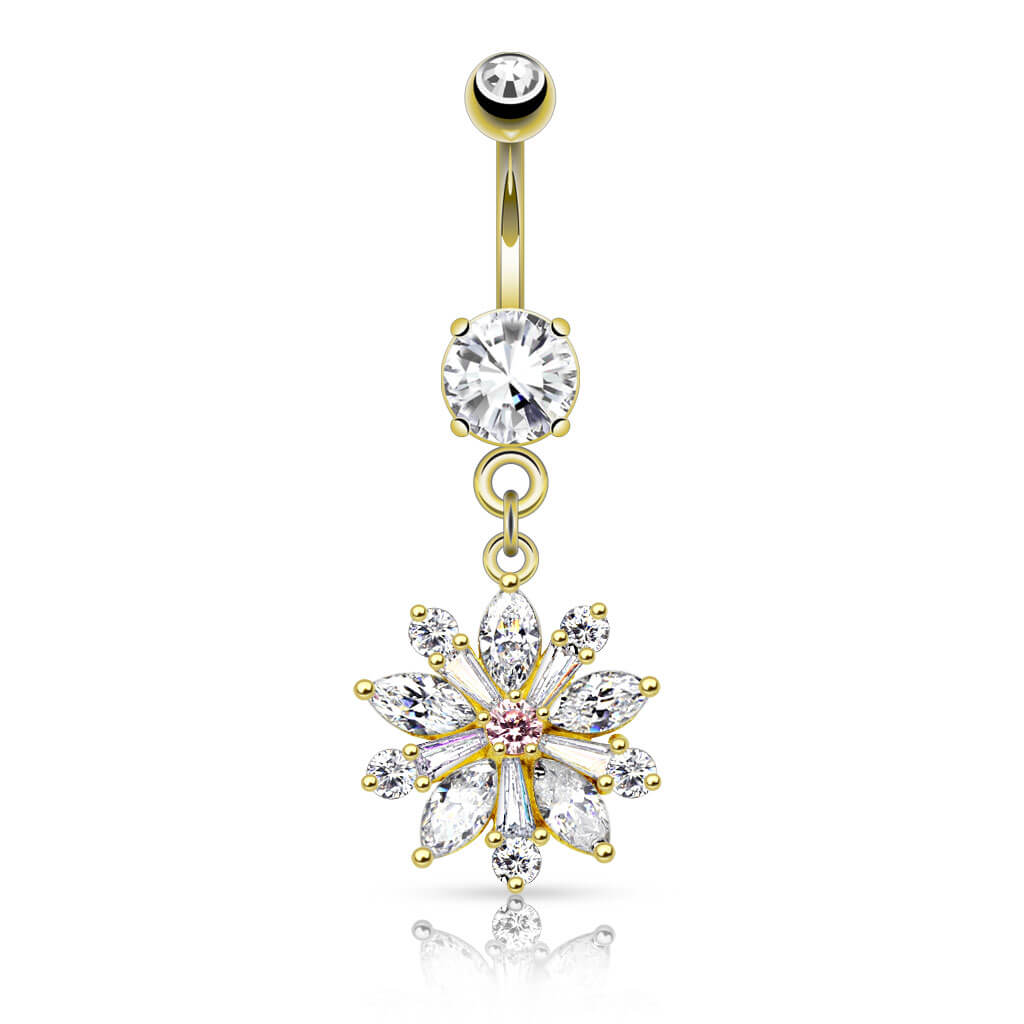 Belly Button Piercing Flower dangle Zirconia