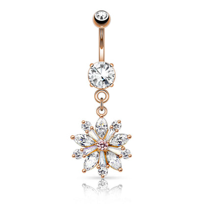 Piercing Nombril Pendentif Fleur Zircone