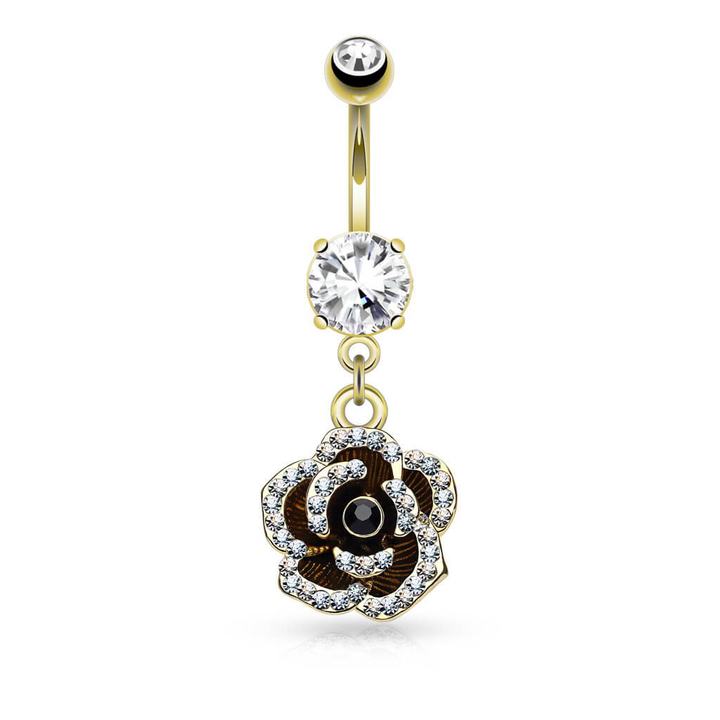 Piercing Nombril Pendentif Rose Zircone