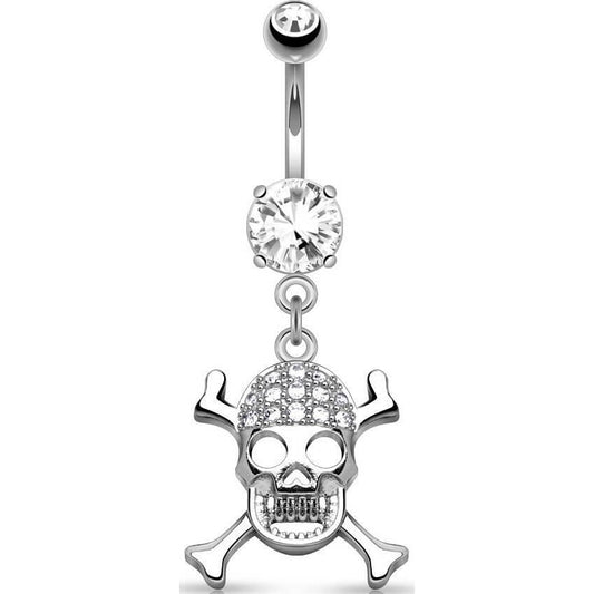 Piercing Ombelico Zircone con pendente teschio d´argento