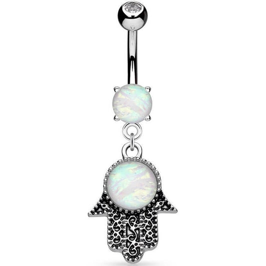 Belly Button Piercing Hamsa dangle Opal