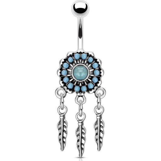 Piercing Nombril Attrape-Rêve Turquoise Argent