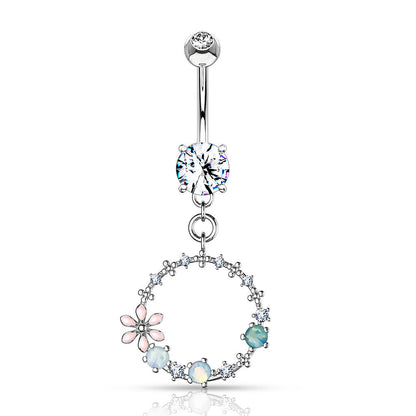 Belly Button Piercing Flower Wreath dangle Zirconia