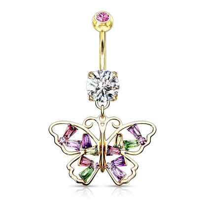 Piercing Nombril Pendentif Papillon Zircones Colorées