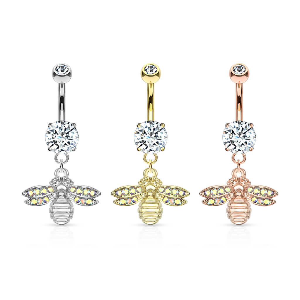 Piercing Nombril Pendentif Abeille Zircone