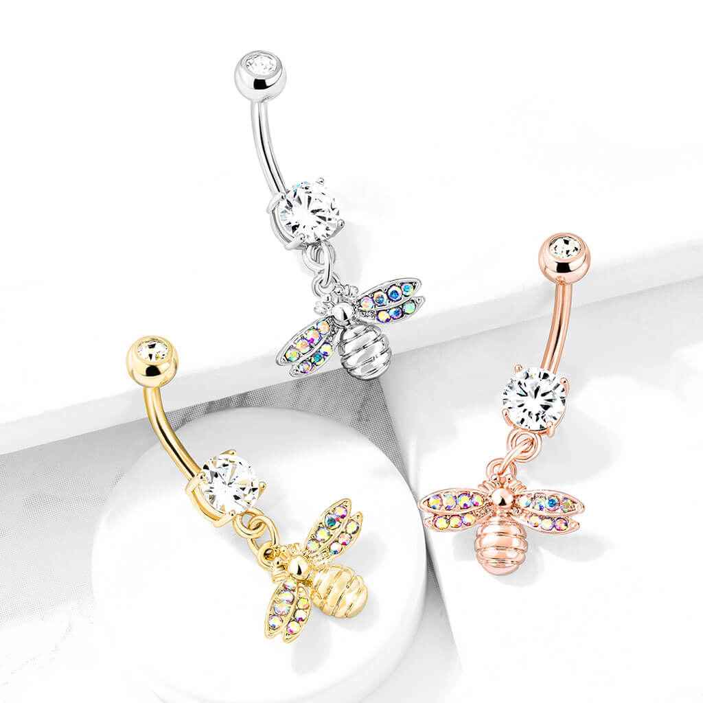 Piercing Nombril Pendentif Abeille Zircone