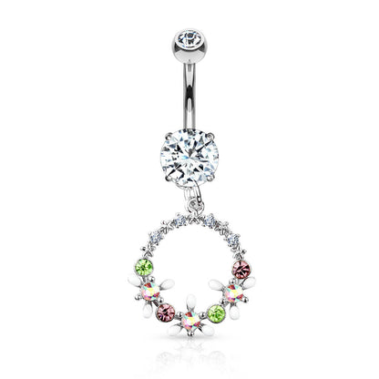 Piercing Nombril Pendentif Courone De Fleurs Zircone