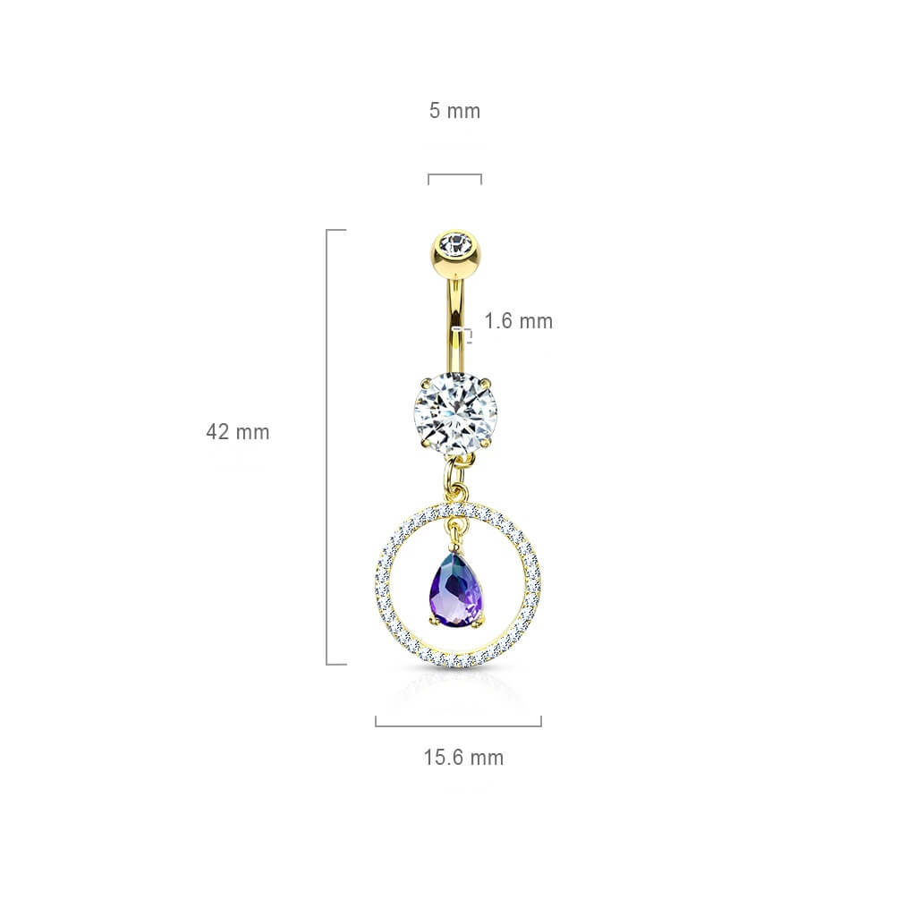 Piercing Nombril Pendentif Goutte Cercle Zircone