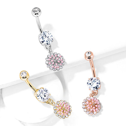 Belly Button Piercing Flower dangle Zirconia