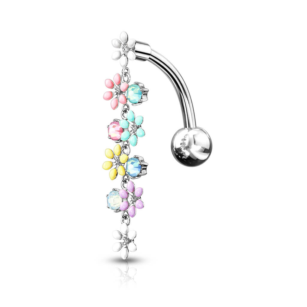 Piercing Nombril Pendentif Fleur Zircone Inversé