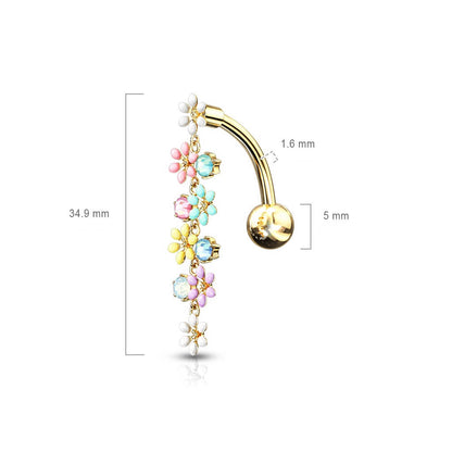 Piercing Ombelico Pendente Top Down di fiori in zircone