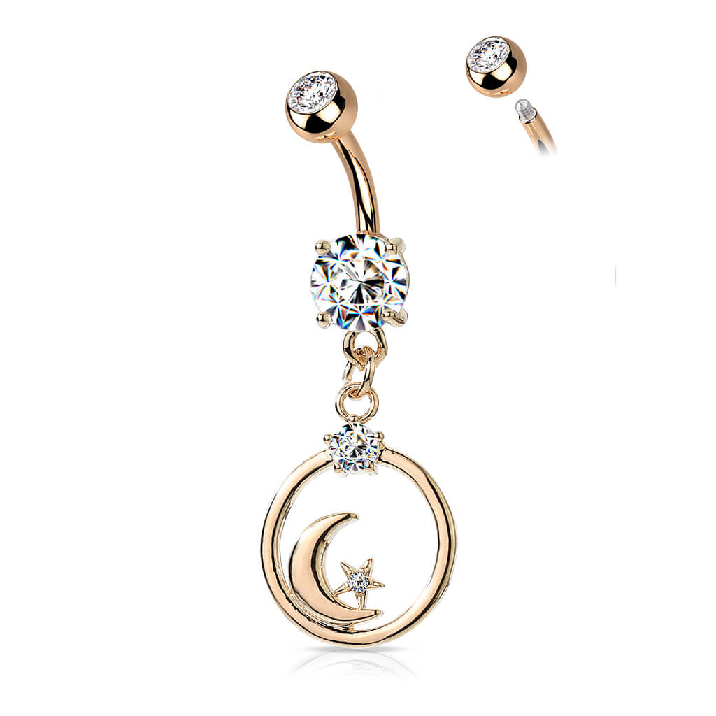 Piercing Nombril Pendentif Lune Zircone