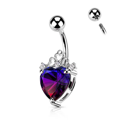 Piercing Ombelico Cuore di zircone coronato