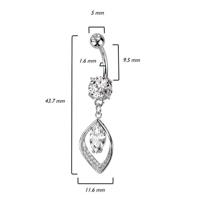 Piercing Nombril Pendentif Feuille Zircone