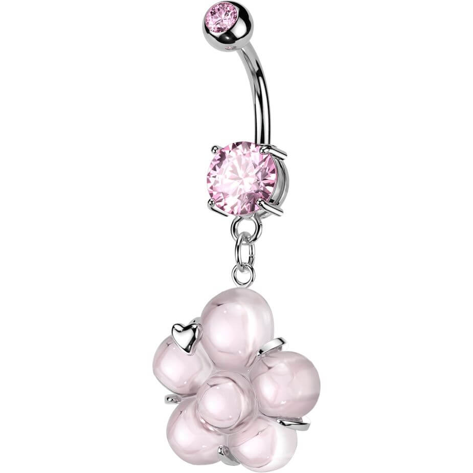 Piercing Nombril pendentif fleur zirconia serti clos