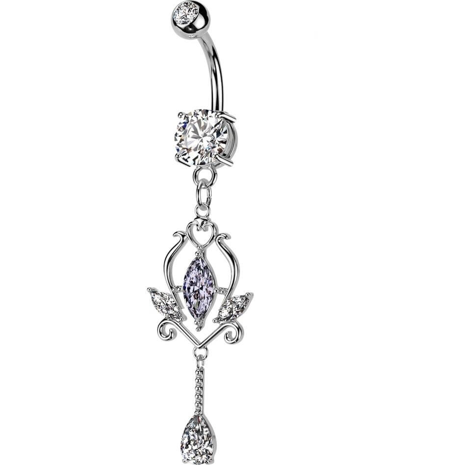 Piercing Ombelico Pendente con fiori e zirconi taglio marquise