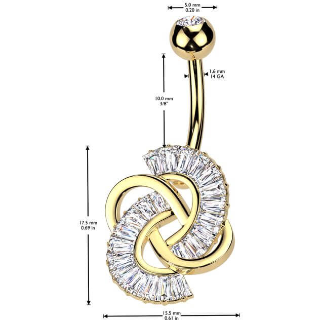 Belly Button Piercing knot baguette cut zirconia