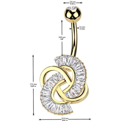 Belly Button Piercing knot baguette cut zirconia