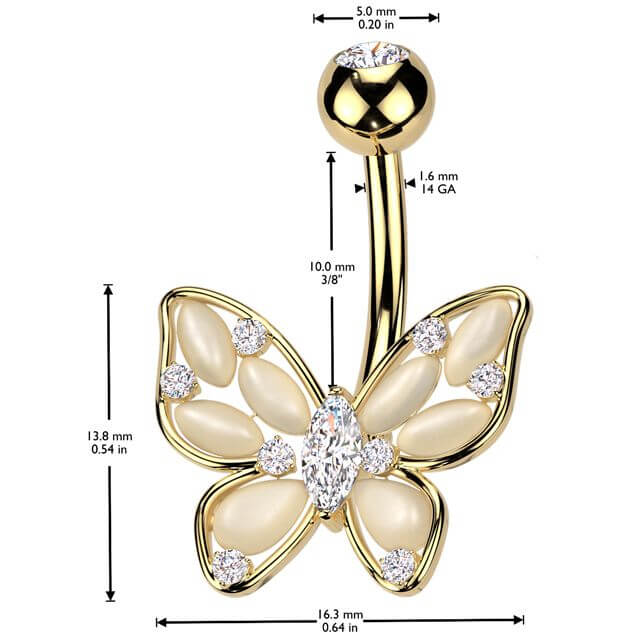 Belly Button Piercing butterfly cat's eye stones zirconia