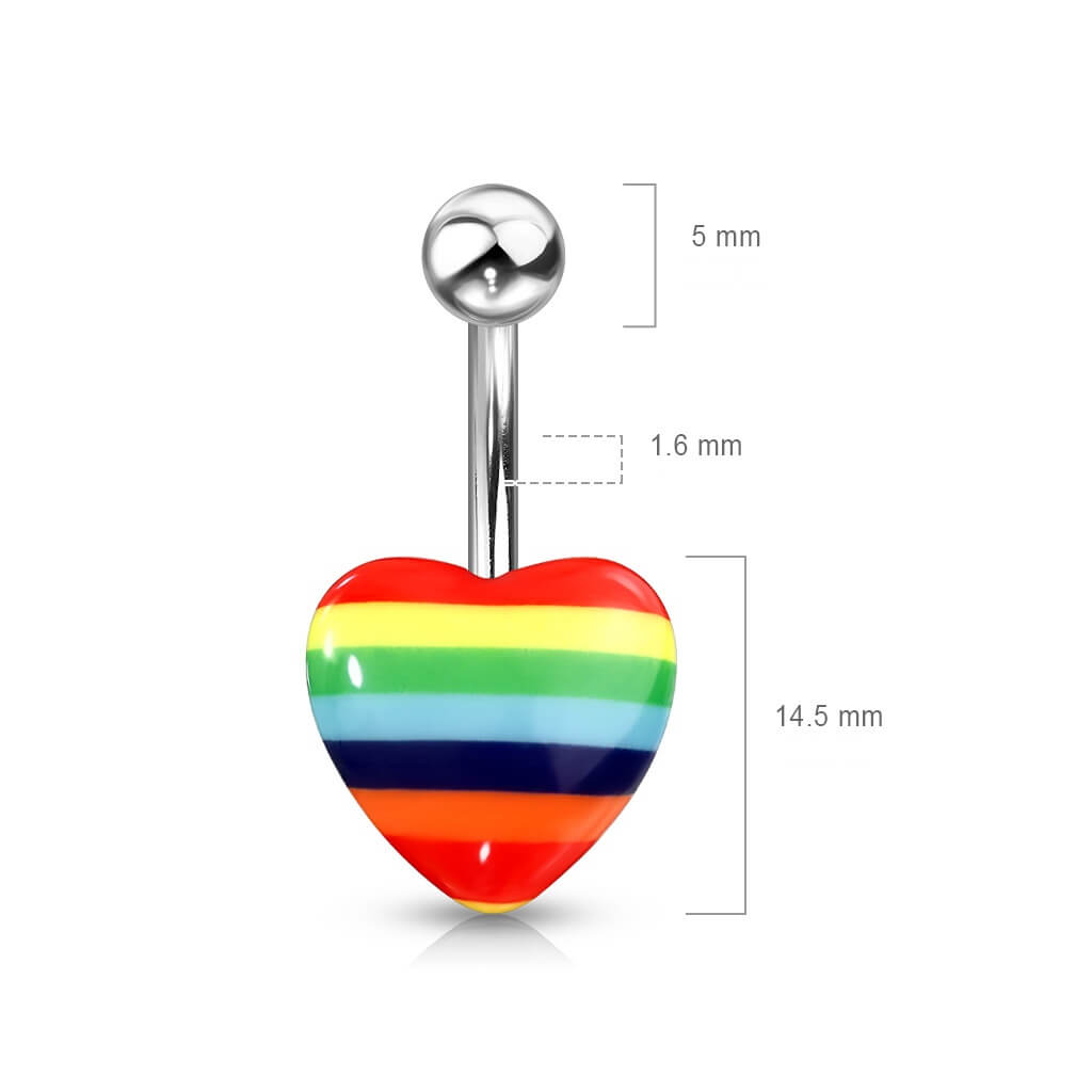 Piercing Ombelico Cuore d´argento con motivo arcobaleno