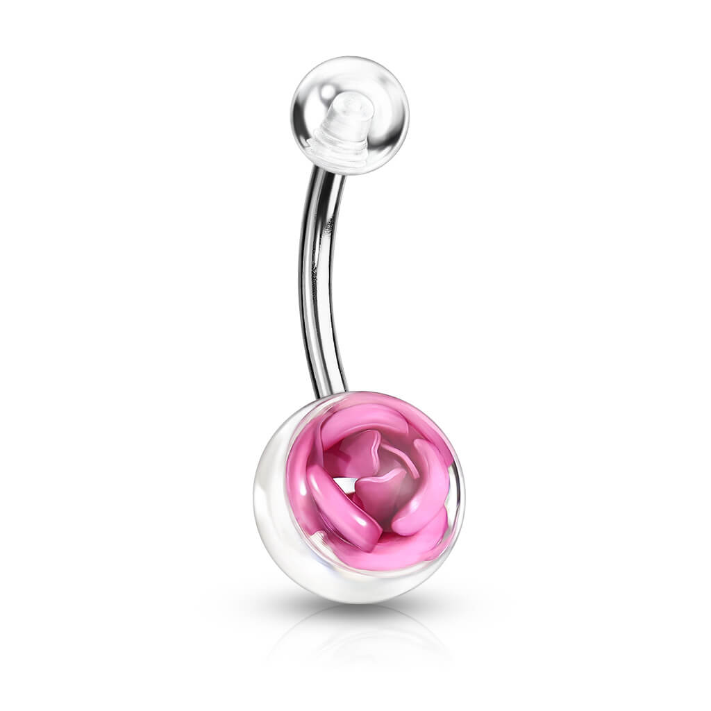 Belly Button Piercing Acrylic Ball Rose Silver