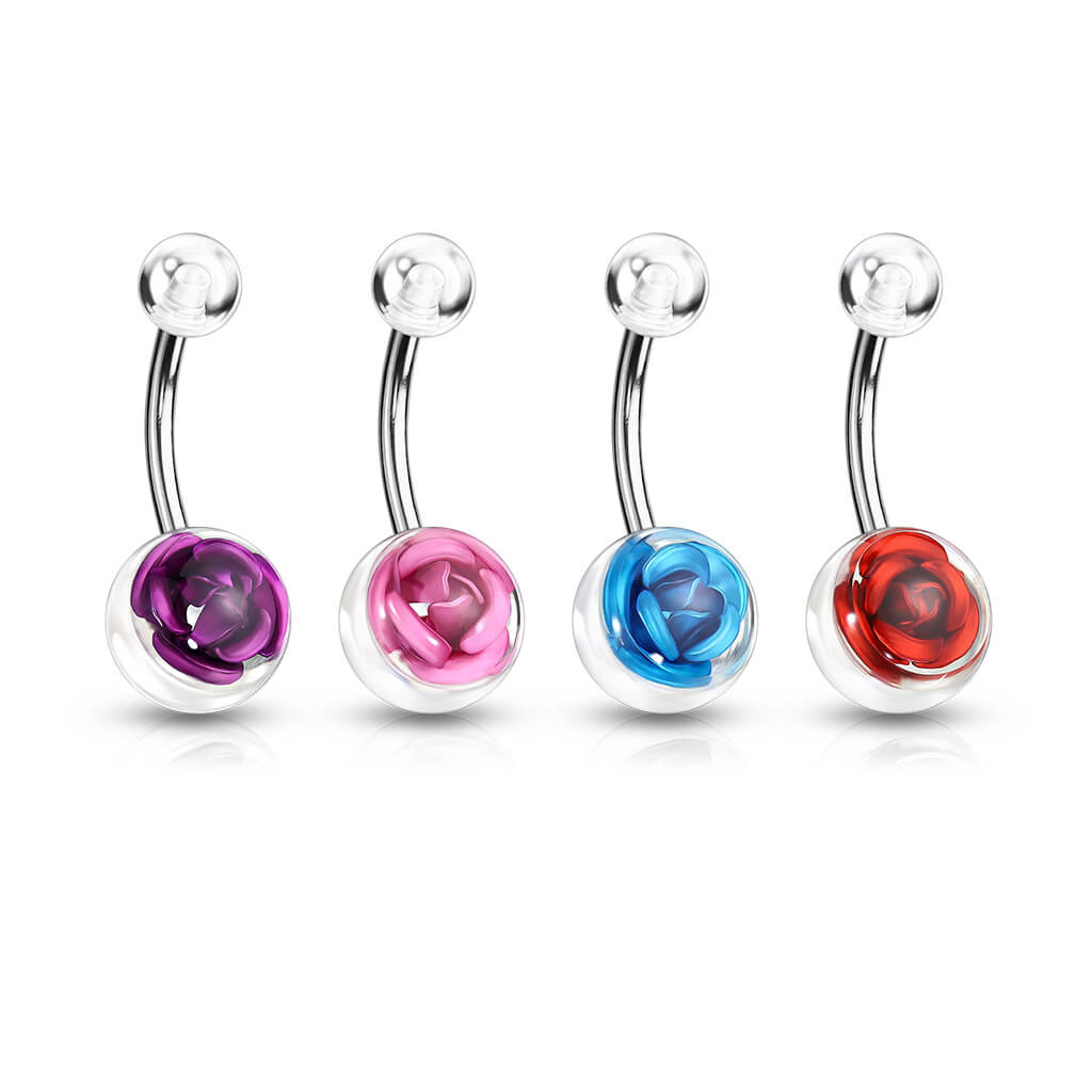 Belly Button Piercing Acrylic Ball Rose Silver