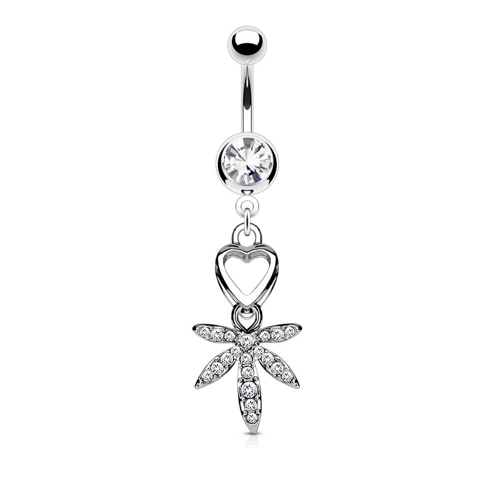 Belly Button Piercing Hemp Leaf coloured dangle Zirconia Silver