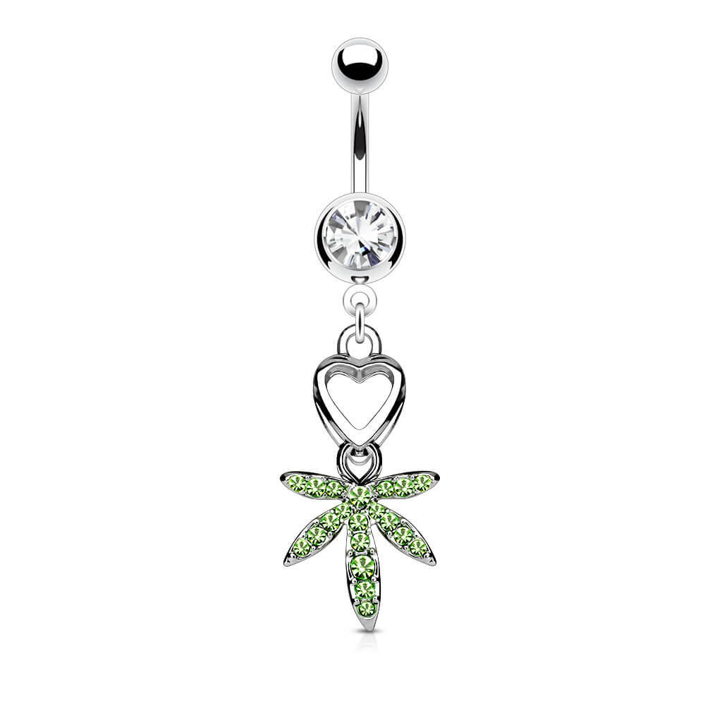 Belly Button Piercing Hemp Leaf coloured dangle Zirconia Silver