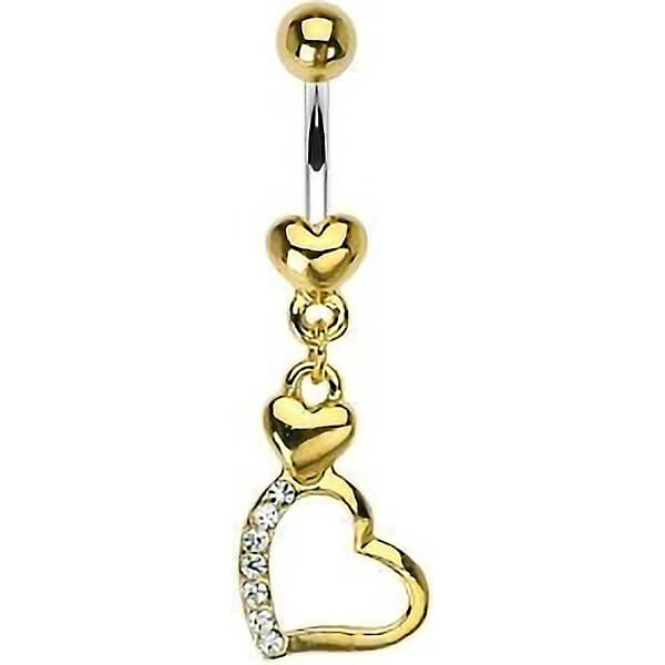 Belly Button Piercing Heart dangle Zirconia Gold