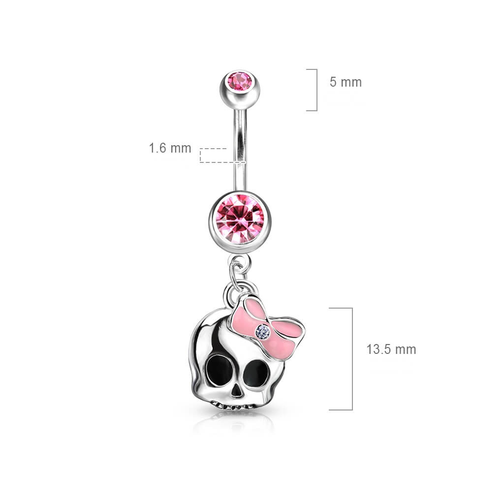 Belly Button Piercing Skull dangle Zirconia Silver