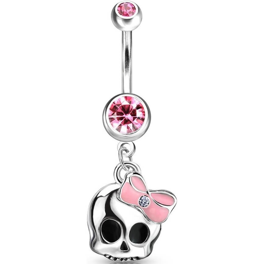 Piercing ombligo Calavera colgante Circonita Plata