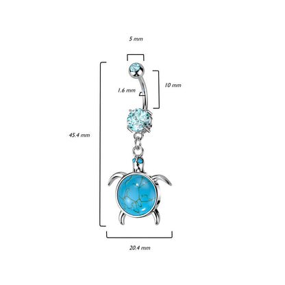 Piercing Nombril Pendentif Tortue Pierre Semi-Précieuse Turquoise Argent Zircone