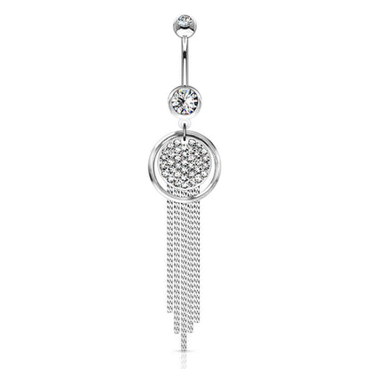 Piercing Nombril Pendentif Chaine Zircone Argent