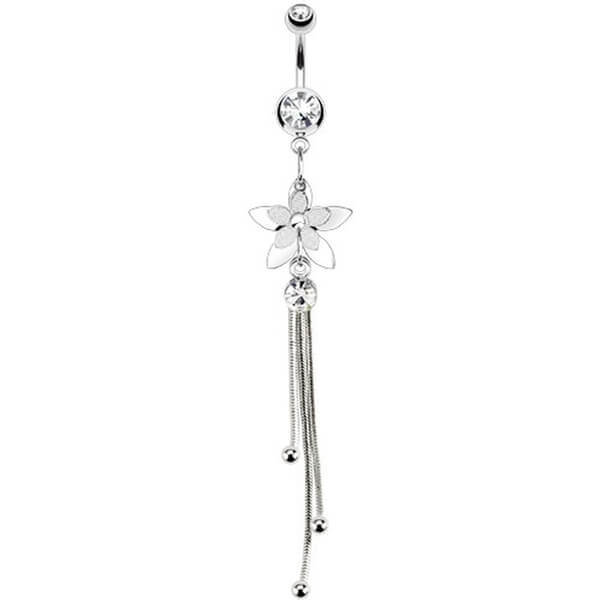 Belly Button Piercing Flower dangle Zirconia Silver