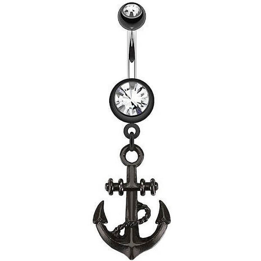 Belly Button Piercing Anchor dangle Zirconia Black