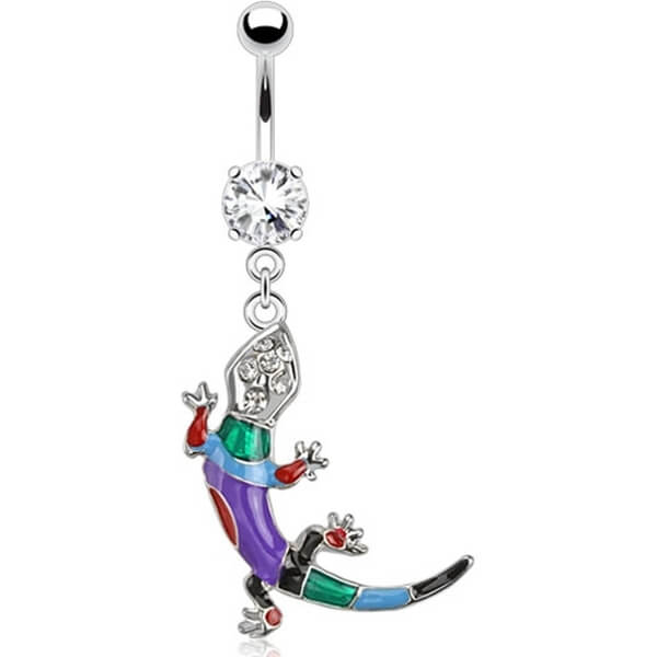 Belly Button Piercing Lizard dangle Zirconia Silver